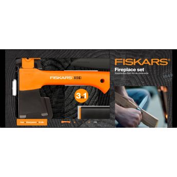 Подаръчен сет Fiskars: брадва за къмпинг X5, универсален нож K40 и точило XSharp™ - ogradina.bg