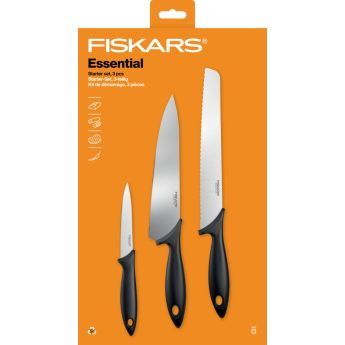 Комплект кухненски ножове Fiskars Essential, 3 броя - ogradina.bg