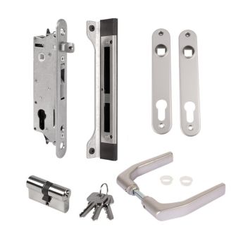 Окомплектована брава за вграждане Fiftylock с дръжки 3006J-H, планка, патрон и насрещник SFKU Locinox - ogradina.bg