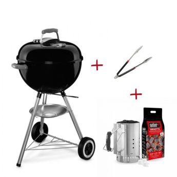 ПРОМО комплект Барбекю на въглища Weber® Classic Kettle 47 cm + Уред за бързо разпалване с брикети и кубчета + Щипка за готвене - ogradina.bg